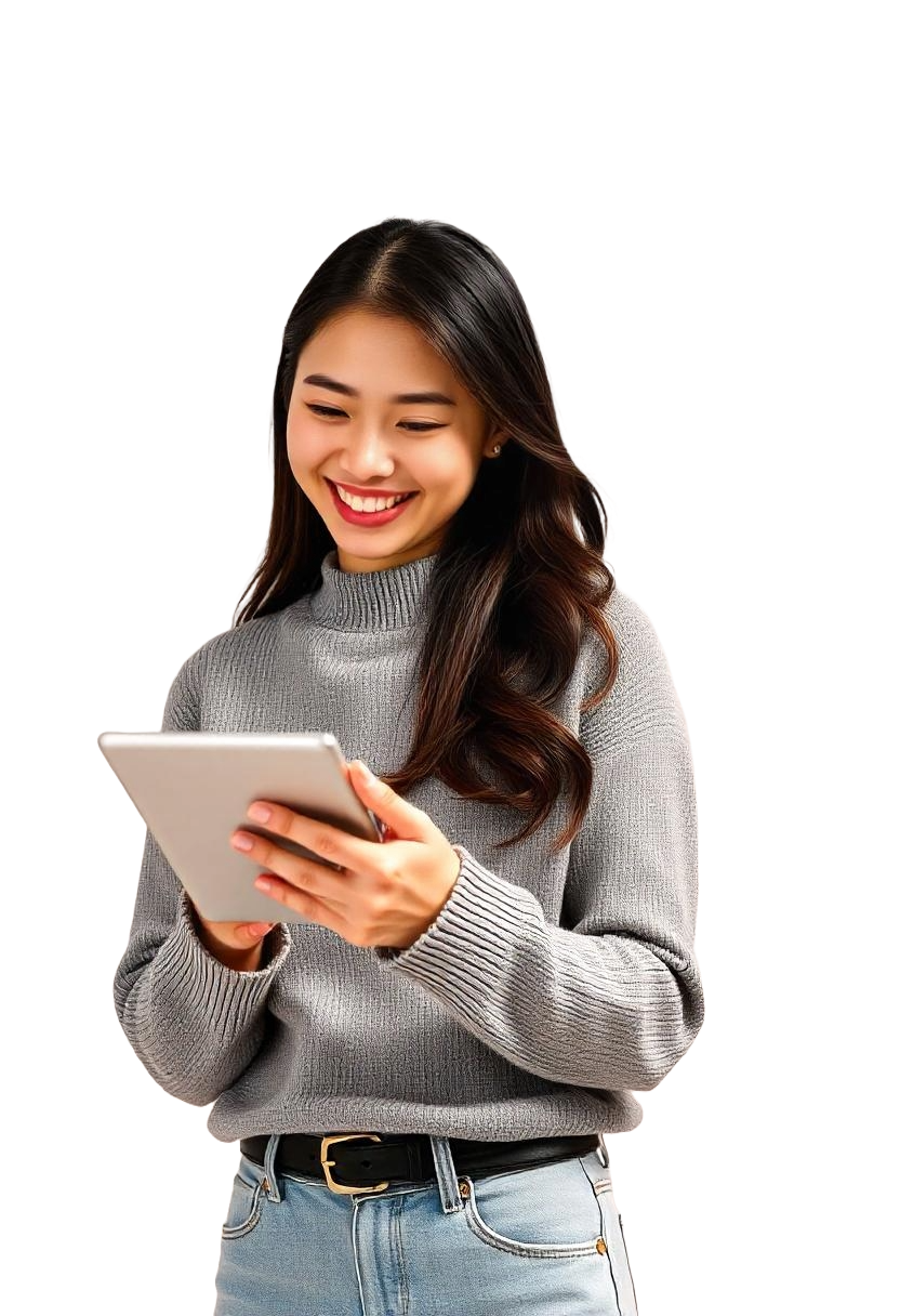 Happy woman using a tablet